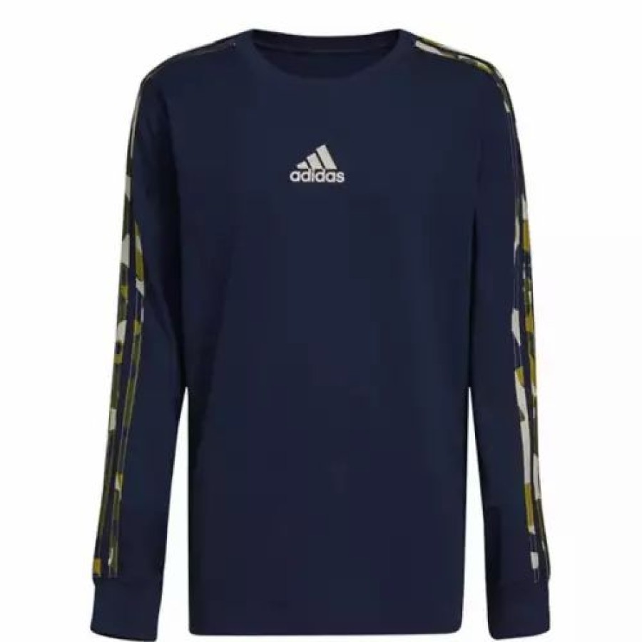 Hot * Boys' Adidas Camo Core Stripe Long Sleeve T-Shirt Navy