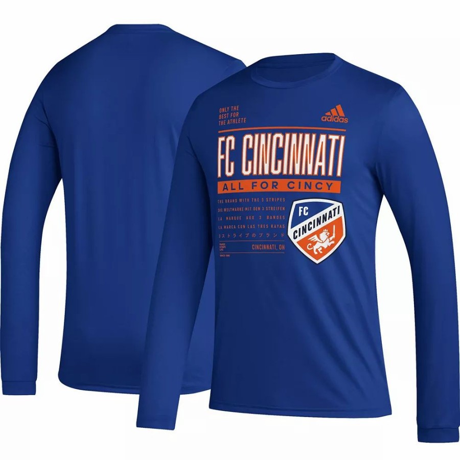 Wholesale * Men'S Adidas Blue Fc Cincinnati Club Dna Long Sleeve T-Shirt