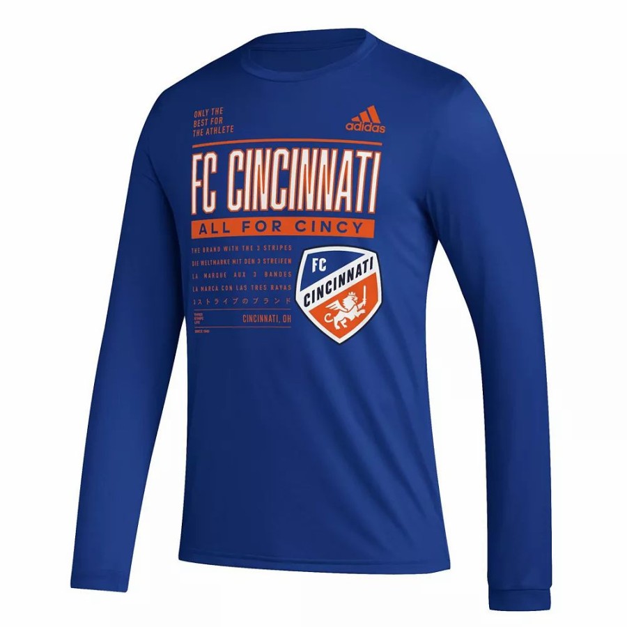 Wholesale * Men'S Adidas Blue Fc Cincinnati Club Dna Long Sleeve T-Shirt