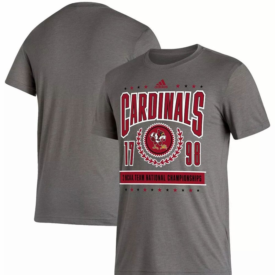 Clearance * Men'S Adidas Heathered Charcoal Louisville Cardinals 2 Ncaa Team National Championships Reminisce T-Shirt