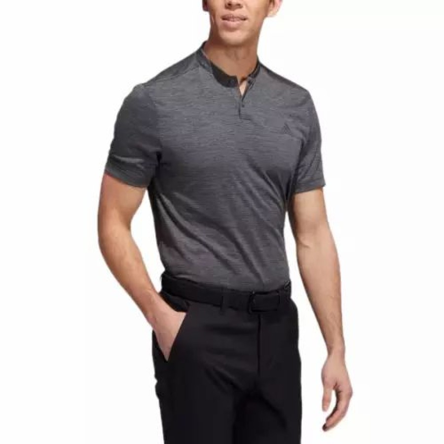 Clearance * Men'S Adidas Textured Stripe Polo Black Grey Heather Five