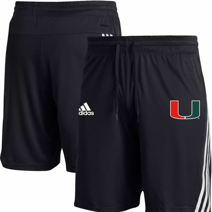 Best * Men'S Adidas Black Miami Hurricanes Aeroready Three-Stripe Knit Shorts