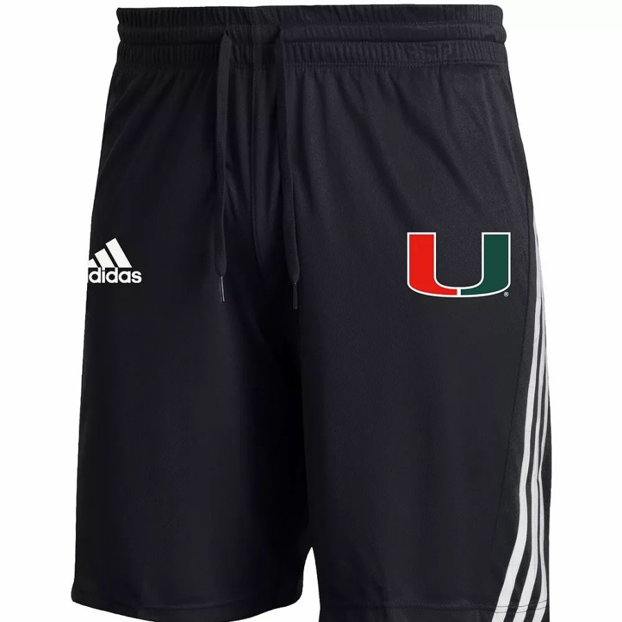 Best * Men'S Adidas Black Miami Hurricanes Aeroready Three-Stripe Knit Shorts