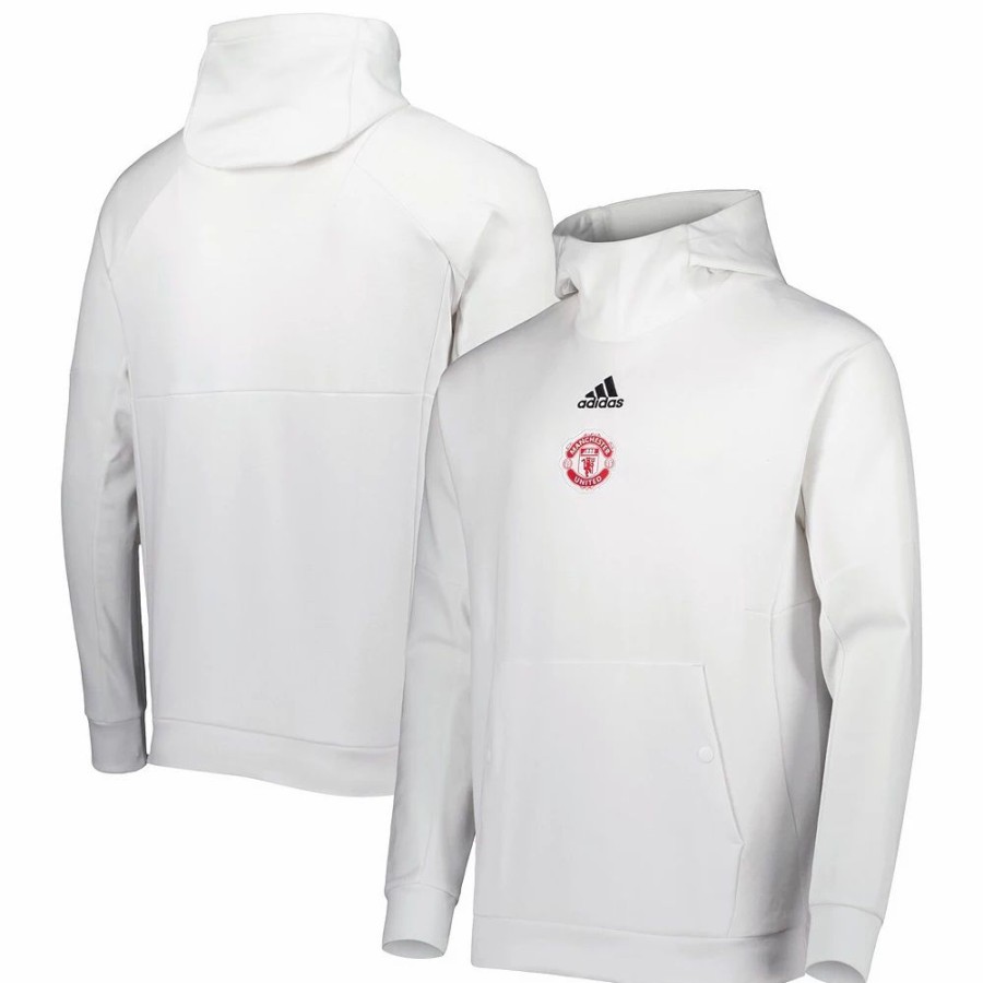 New * Men'S Adidas White Manchester United Travel Scuba Neck Pullover Hoodie