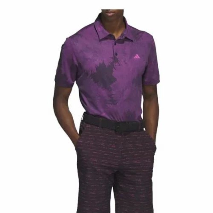 Hot * Men'S Adidas Flower Mesh Golf Polo Black/Fuchsia