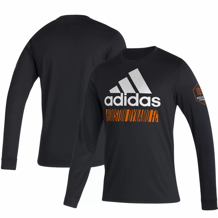 Wholesale * Men'S Adidas Black Houston Dynamo Fc Vintage Performance Long Sleeve T-Shirt