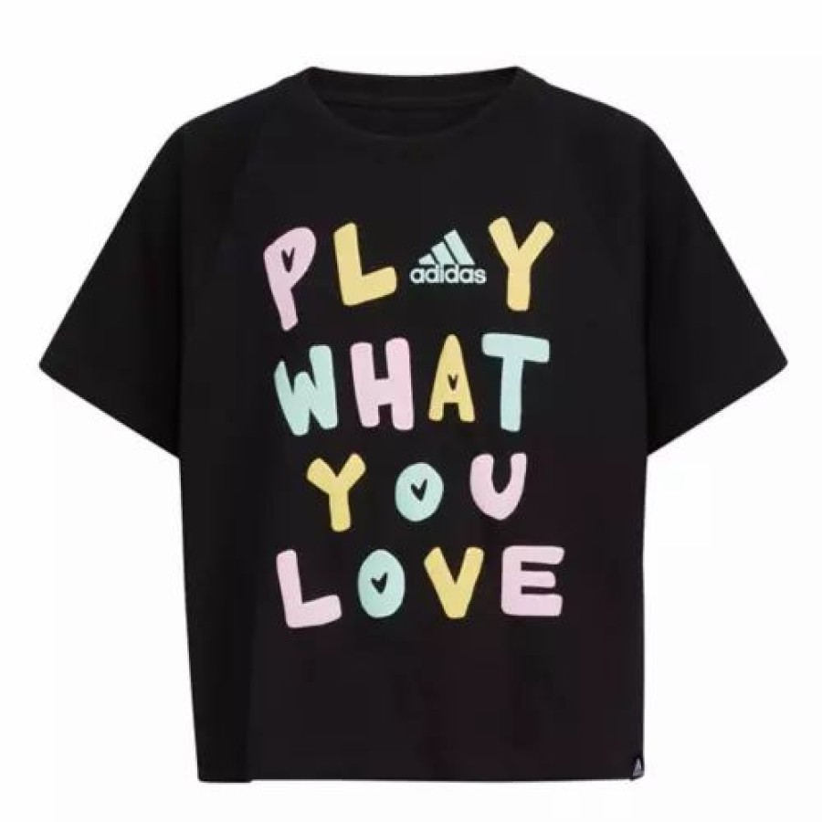 Online * Girls' Adidas Raglan T-Shirt Black/Multi