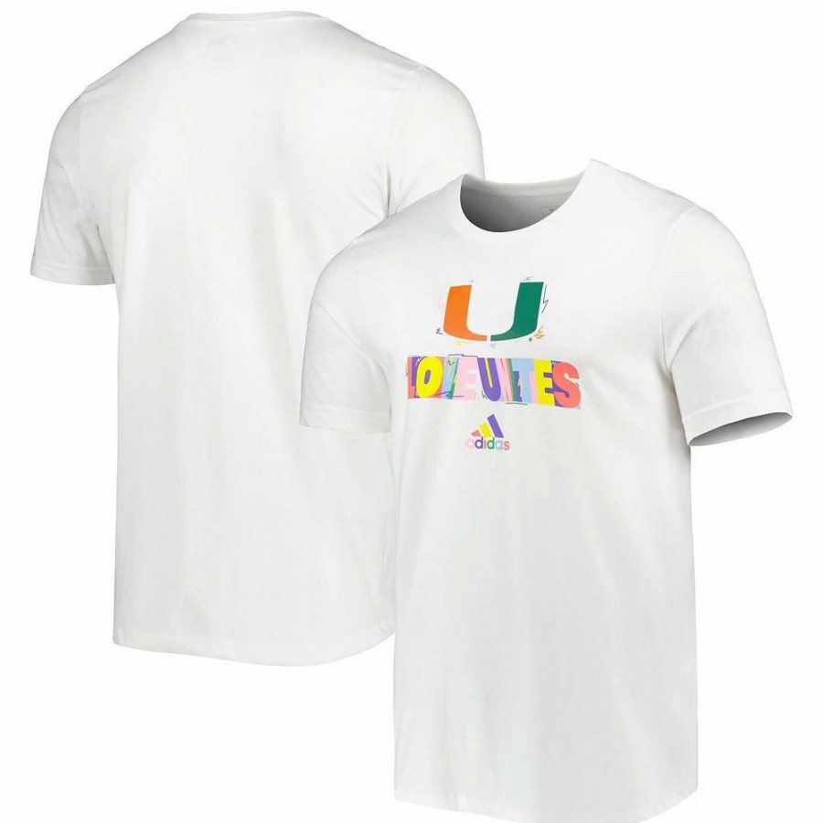 Online * Men'S Adidas White Miami Hurricanes Pride Fresh T-Shirt