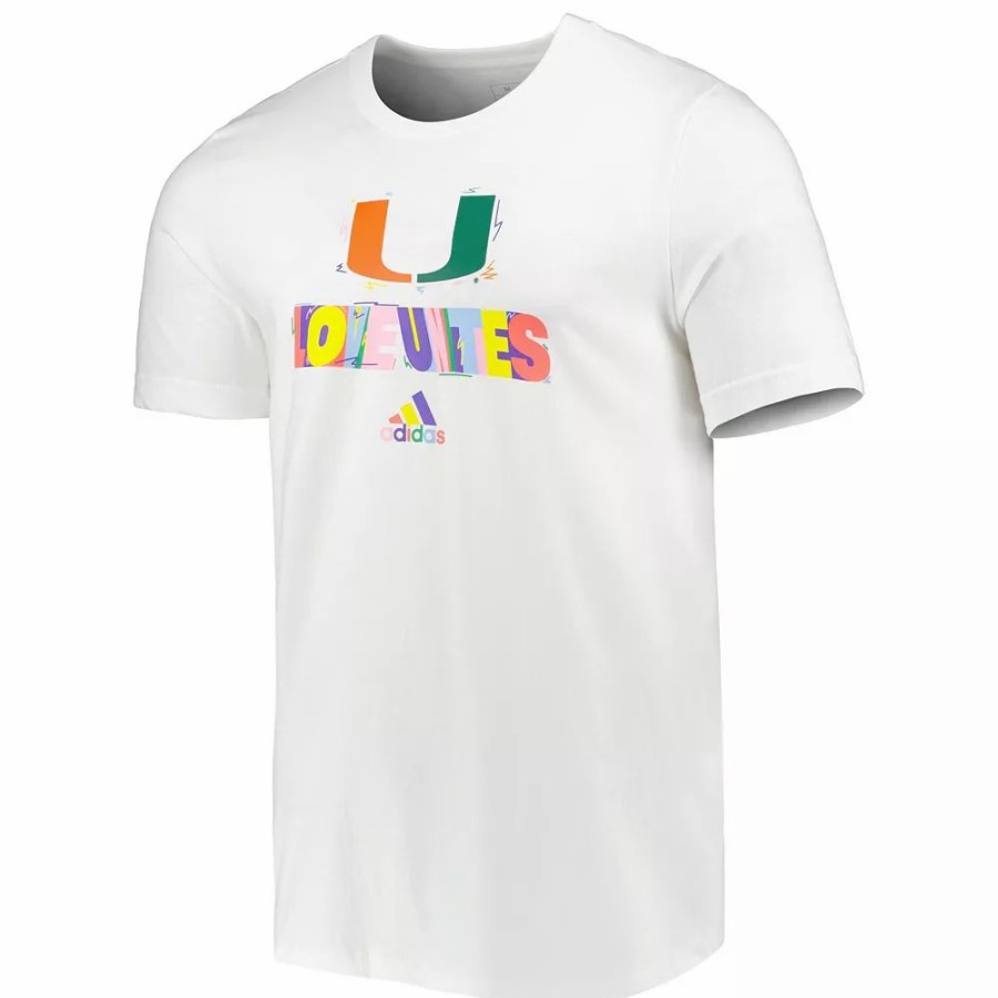 Online * Men'S Adidas White Miami Hurricanes Pride Fresh T-Shirt