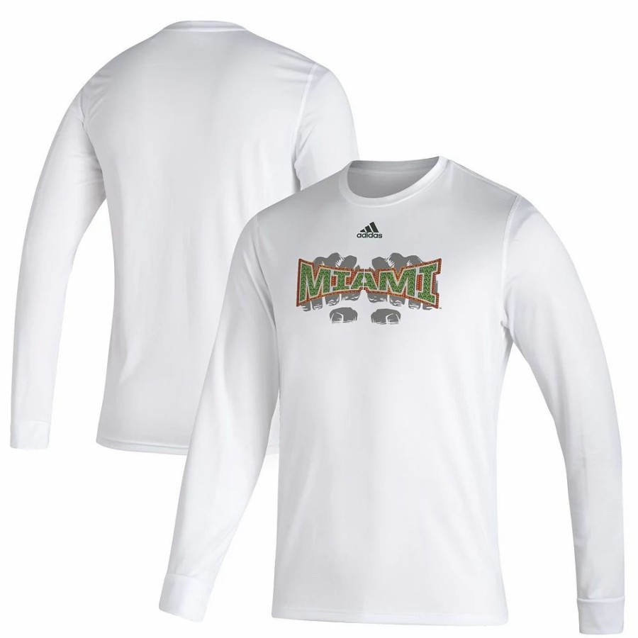 Best * Men'S Adidas White Miami Hurricanes Touchdown Ring Creator Long Sleeve T-Shirt