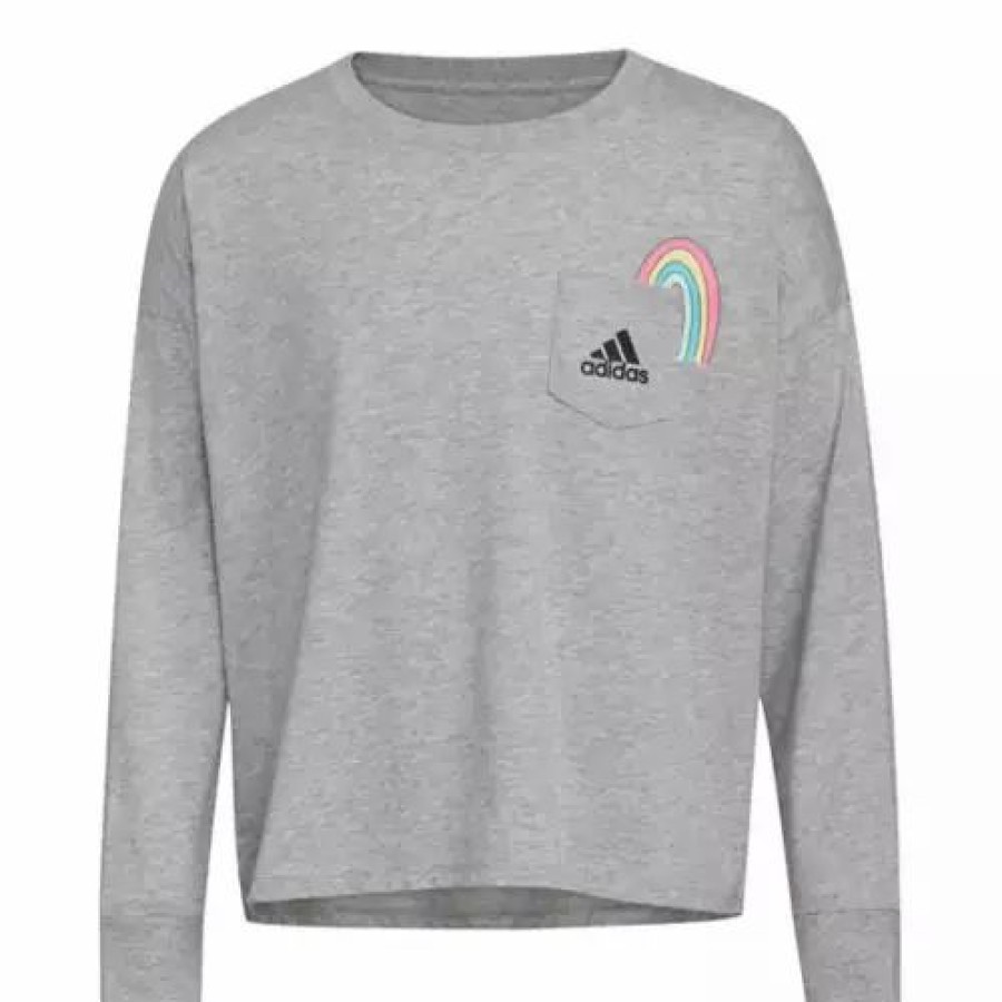 New * Girls' Adidas Graphic Heather T-Shirt Medium Grey Heather