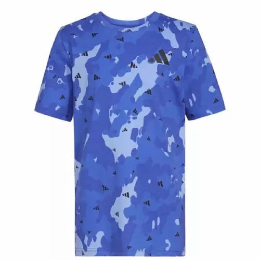 Online * Boys' Adidas Strength Camo All Over T-Shirt Blue