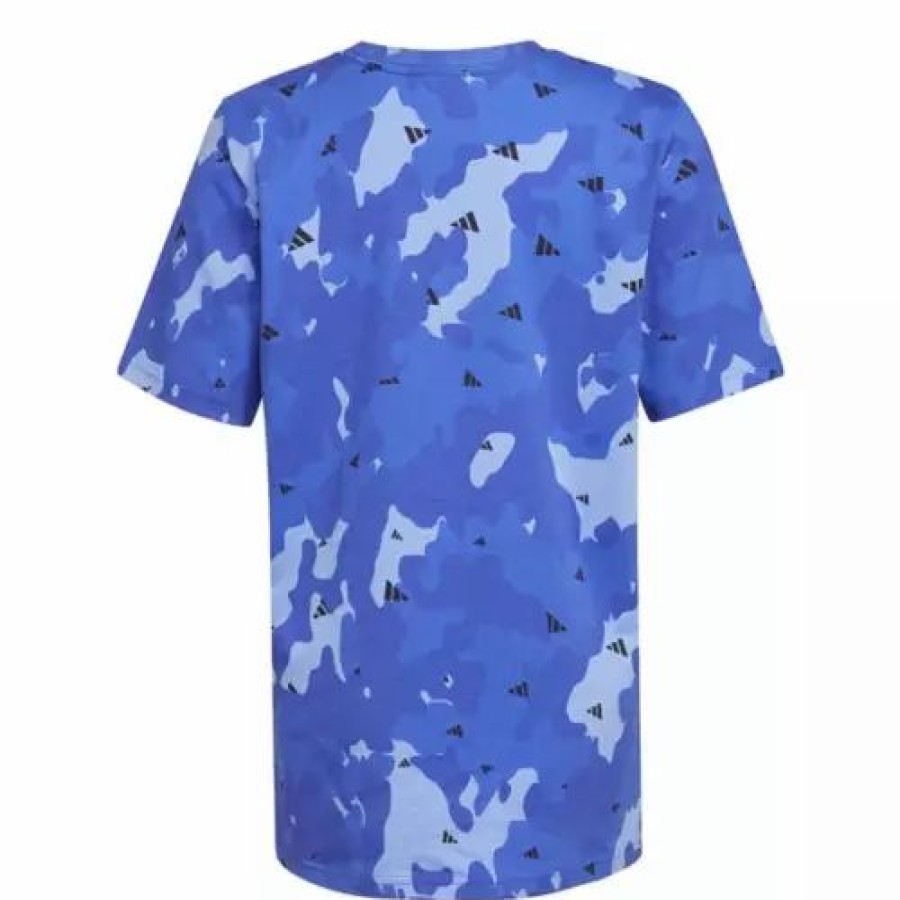 Online * Boys' Adidas Strength Camo All Over T-Shirt Blue