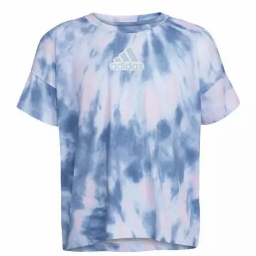 New * Toddler Girls' Adidas All Over Print Oversized T-Shirt White Blue