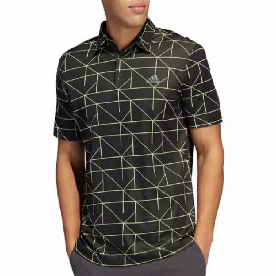 Online * Men'S Adidas Jacquard Primegreen Golf Polo Black/Lime