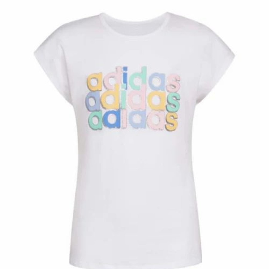 Hot * Toddler Girls' Adidas Cap Sleeve T-Shirt White/Light Pink