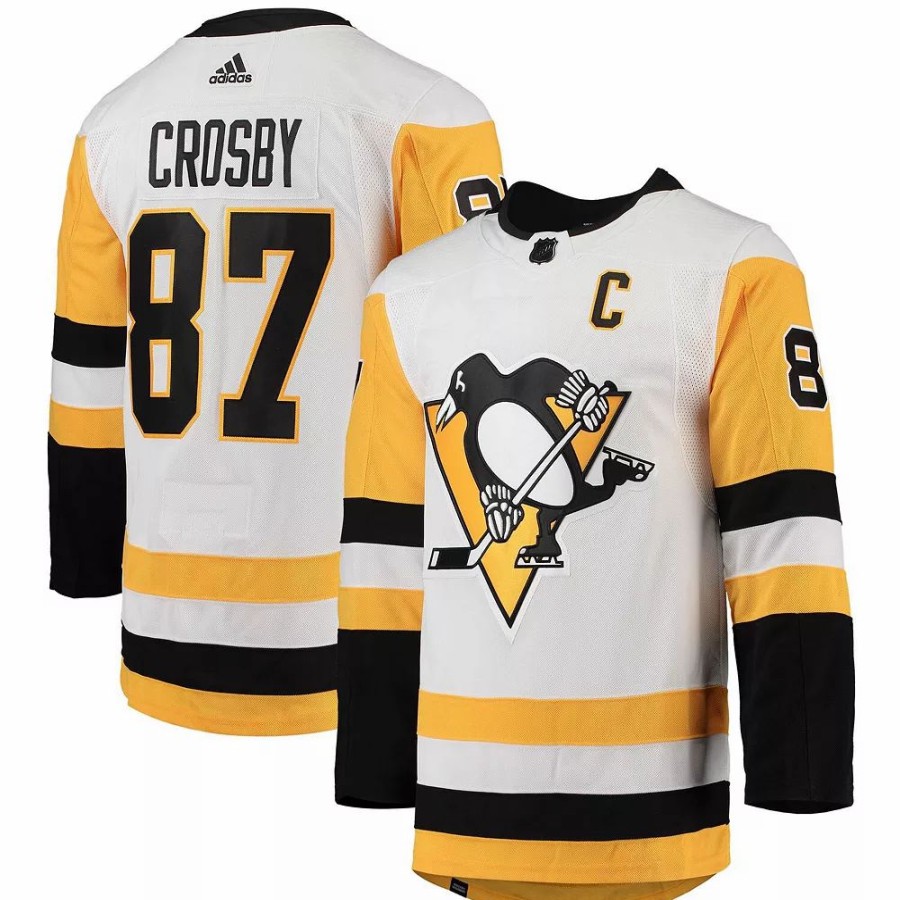 Hot * Men'S Adidas Sidney Crosby White Pittsburgh Penguins Away Captain Patch Primegreen Authentic Pro Player Jersey