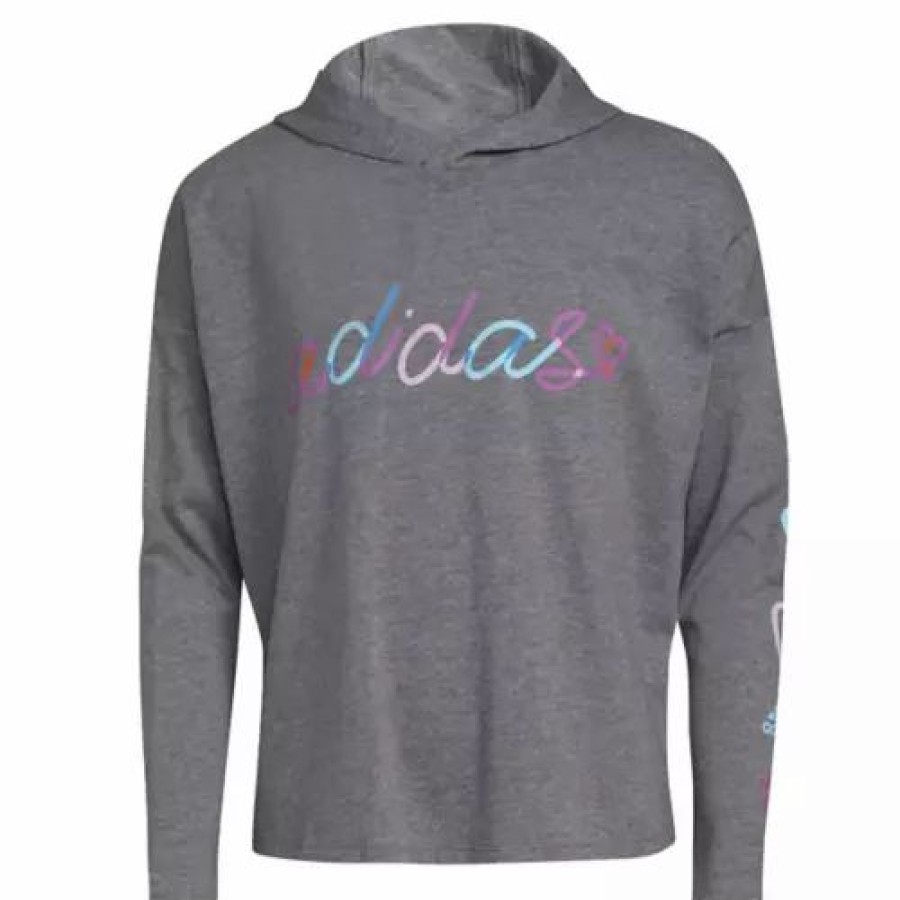 Clearance * Toddler Girls' Adidas Long Sleeve Hooded T-Shirt Charcoal Grey Heather