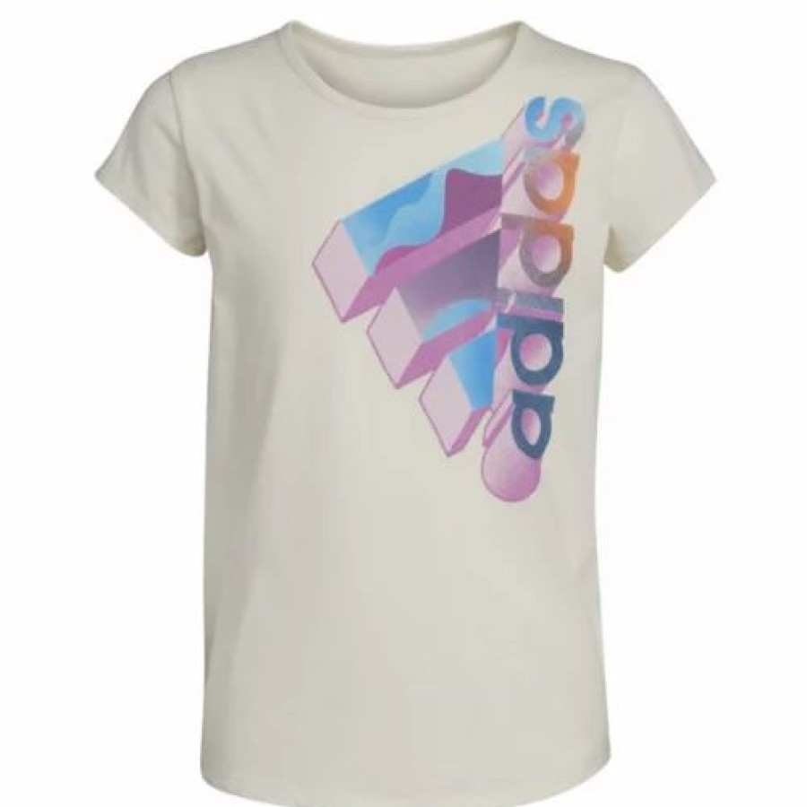 New * Girls' Adidas Short Sleeve Scoop Neck T-Shirt Chalk White