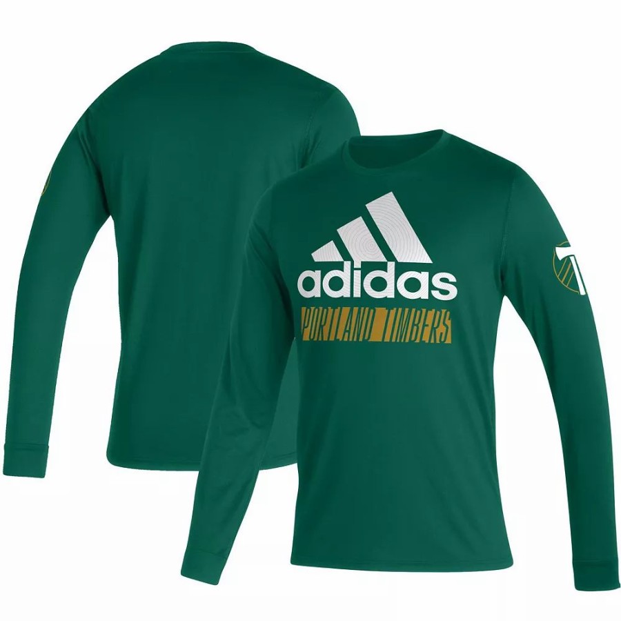 Hot * Men'S Adidas Green Portland Timbers Vintage Performance Long Sleeve T-Shirt