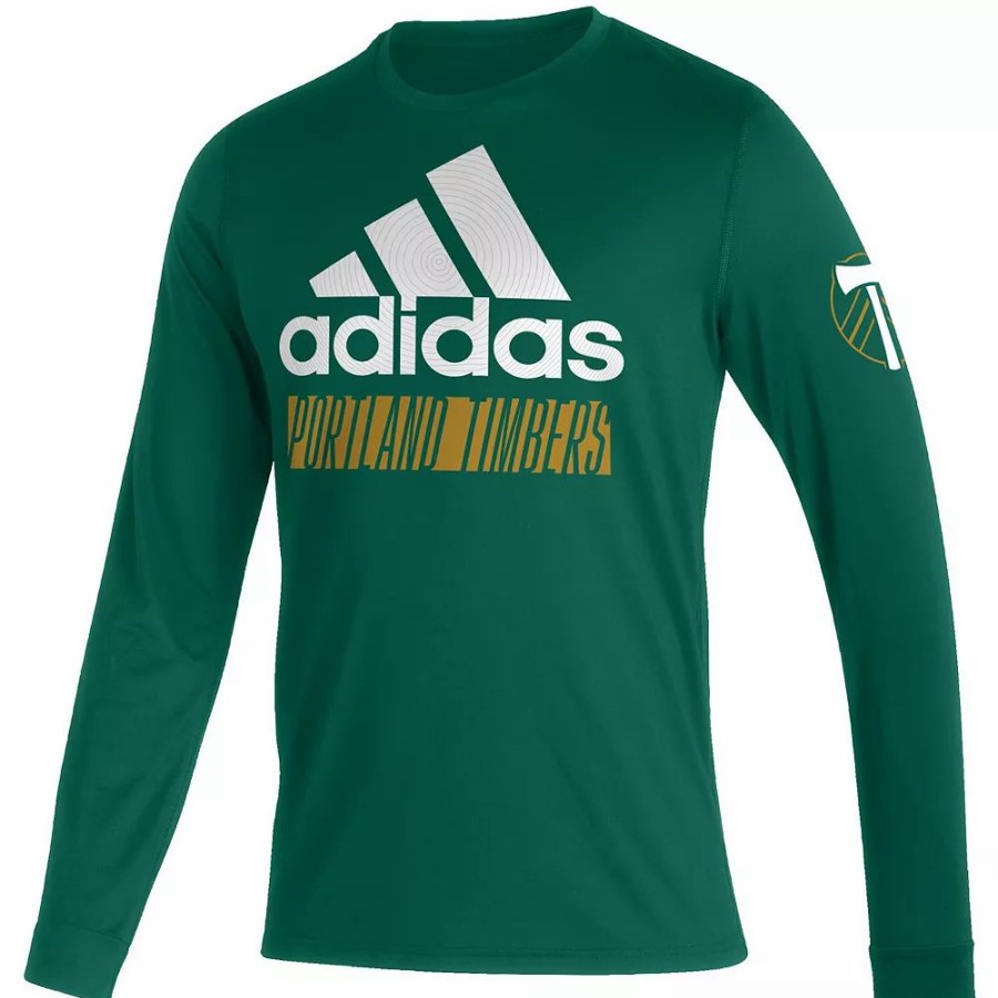 Hot * Men'S Adidas Green Portland Timbers Vintage Performance Long Sleeve T-Shirt