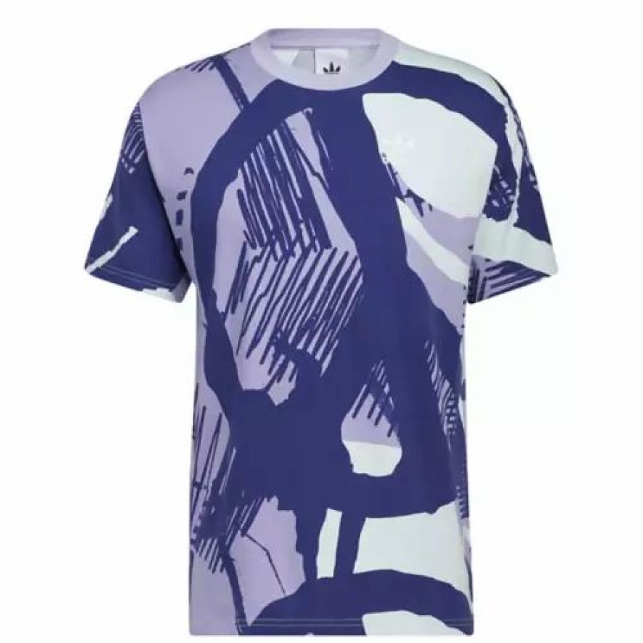 Wholesale * Men'S Adidas Adiplay Allover Print Short Sleeve T-Shirt Multi Purple White