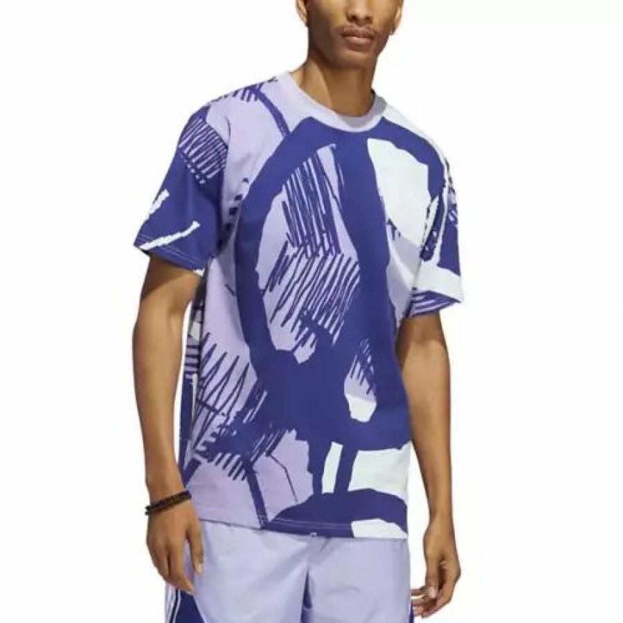 Wholesale * Men'S Adidas Adiplay Allover Print Short Sleeve T-Shirt Multi Purple White