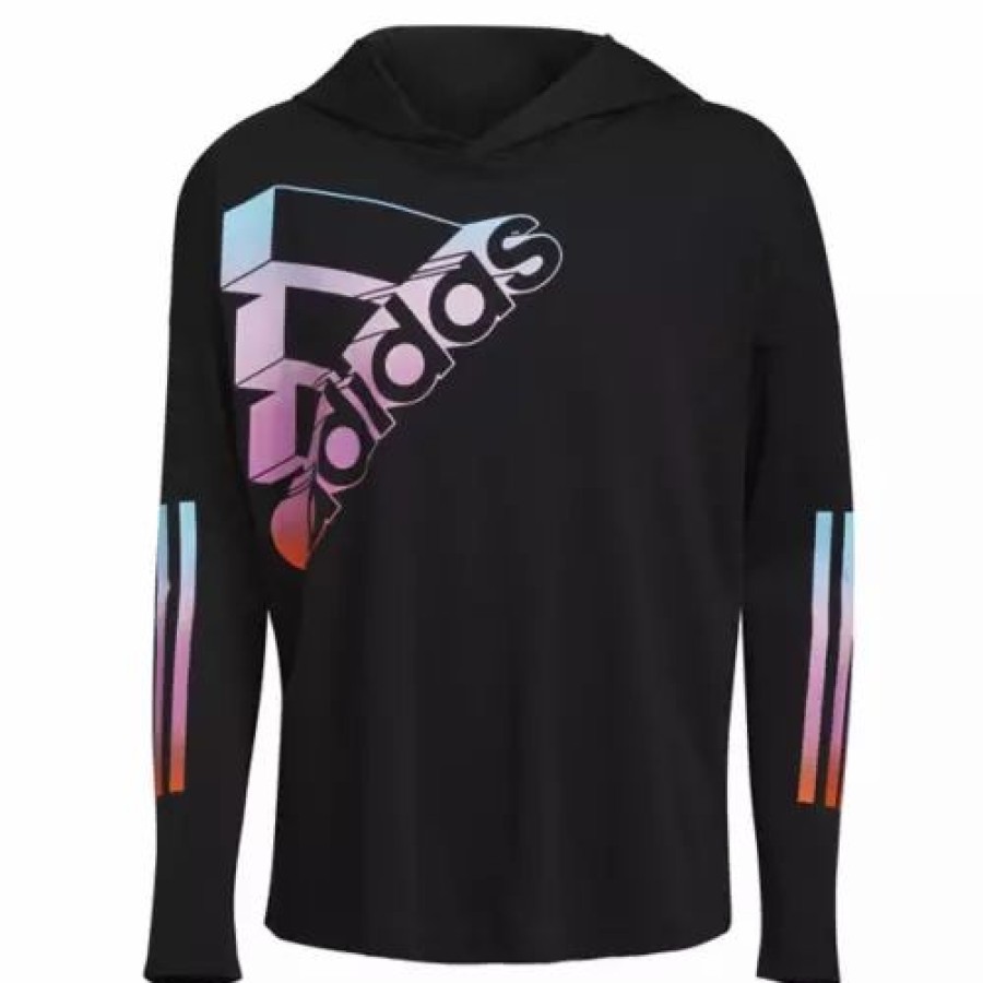 Online * Toddler Girls' Adidas Long Sleeve Curved Hem Hooded T-Shirt Black Multi