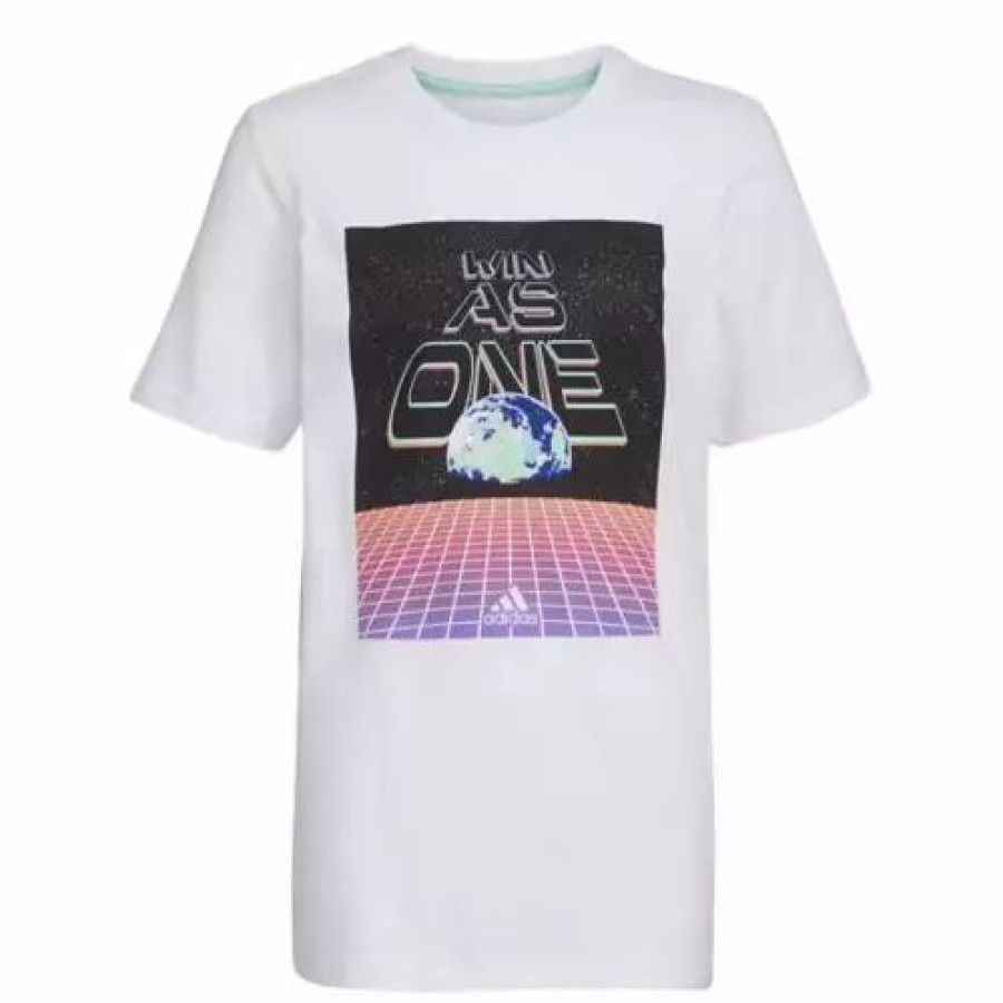 New * Boys' Adidas Digital Landscape Short Sleeve T-Shirt White