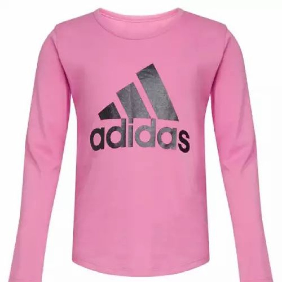 New * Girls' Adidas Long Sleeve Scoop Neck T-Shirt Pulse Lilac