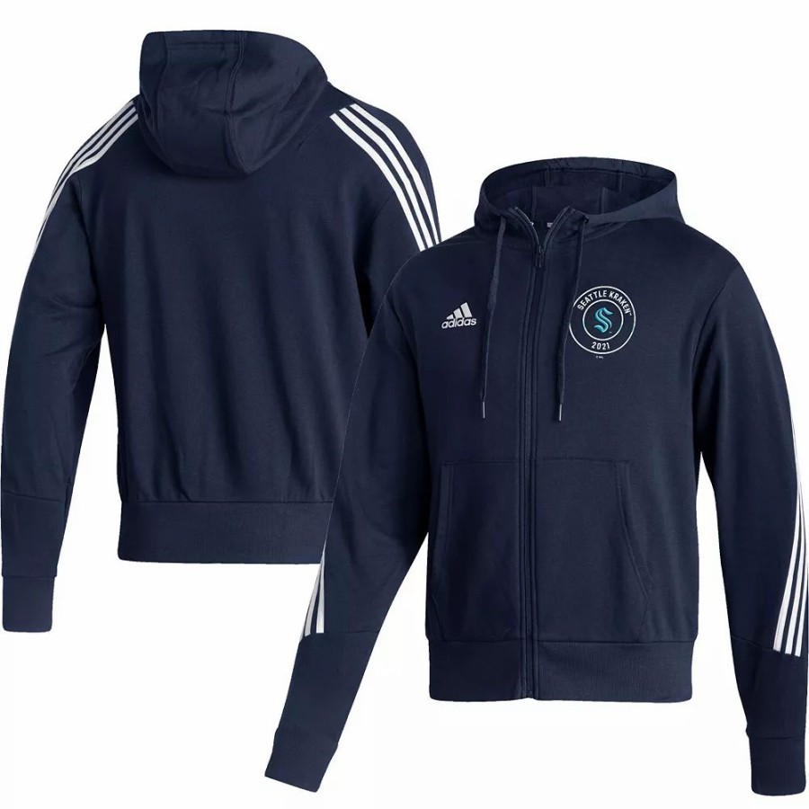 Hot * Men'S Adidas Deep Sea Blue Seattle Kraken Lifestyle Full-Zip Hoodie