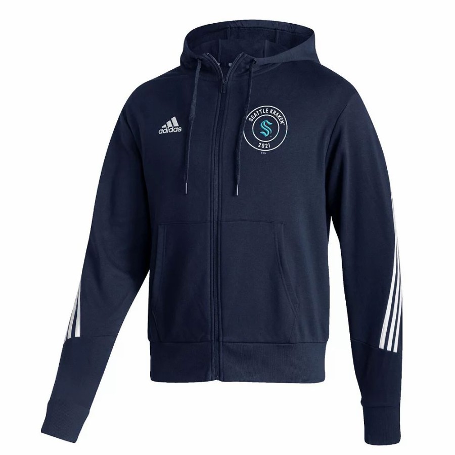 Hot * Men'S Adidas Deep Sea Blue Seattle Kraken Lifestyle Full-Zip Hoodie