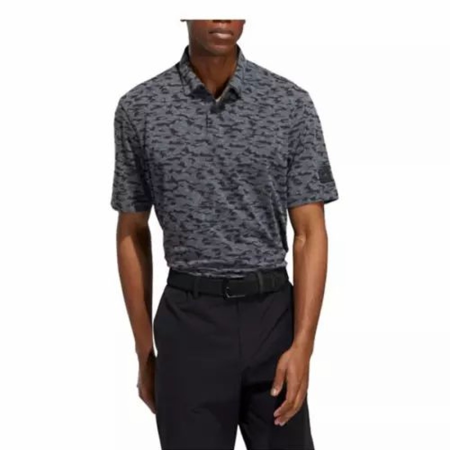 Clearance * Men'S Adidas Go To Camo Print Golf Polo Black Grey Heather Six