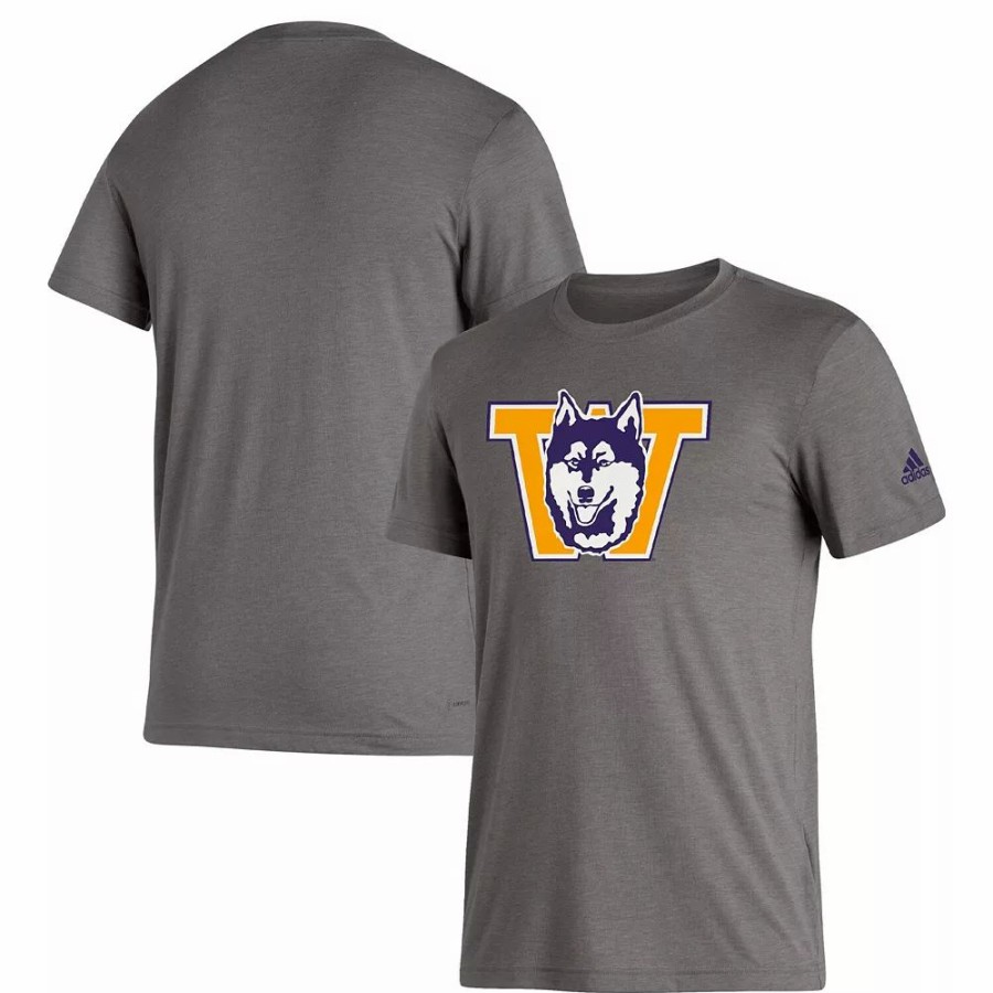 Hot * Men'S Adidas Heathered Gray Washington Huskies Vintage Logo Tri-Blend T-Shirt