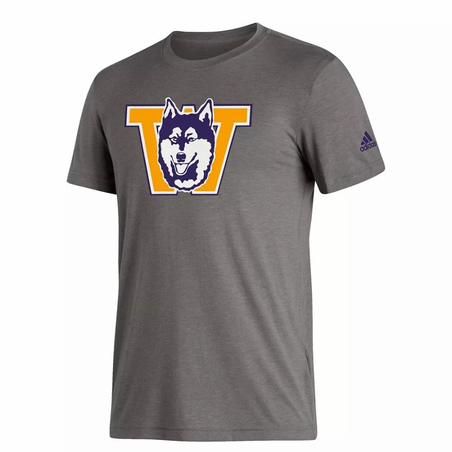 Hot * Men'S Adidas Heathered Gray Washington Huskies Vintage Logo Tri-Blend T-Shirt