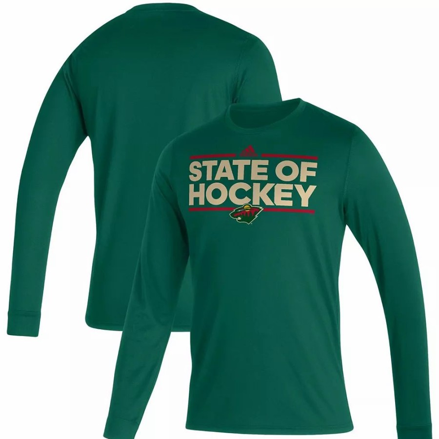 Online * Men'S Adidas Green Minnesota Wild Dassler Aeroready Creator Long Sleeve T-Shirt