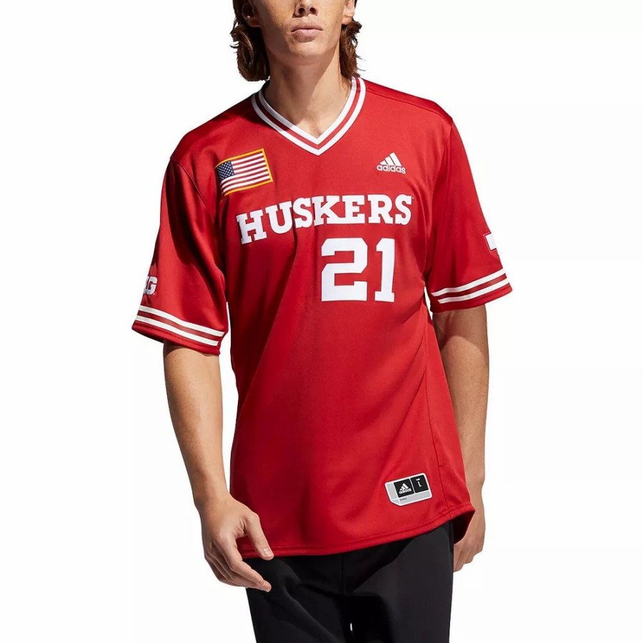 Hot * Men'S Adidas Scarlet Nebraska Huskers Replica V-Neck Baseball Jersey