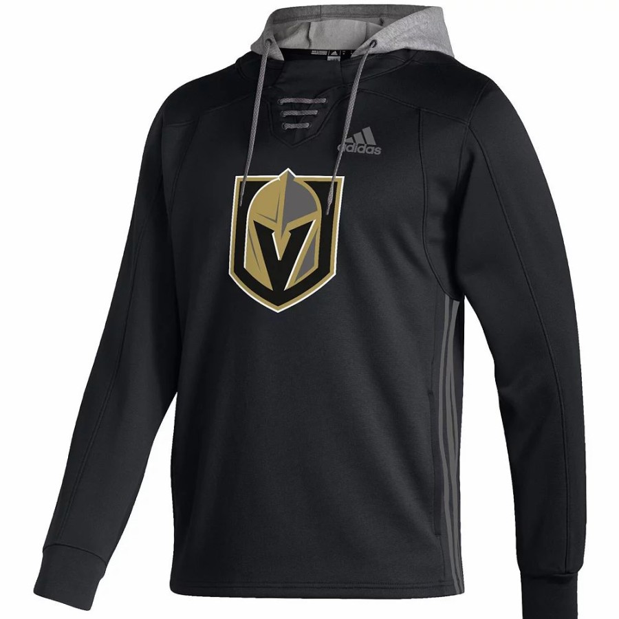 New * Men'S Adidas Black Vegas Golden Knights Skate Lace Aeroready Pullover Hoodie