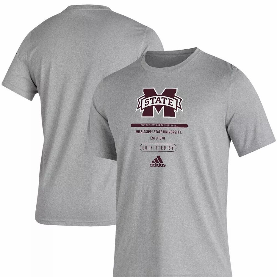 Wholesale * Men'S Adidas Heathered Gray Mississippi State Bulldogs Sideline Locker Tag Creator Aeroready T-Shirt