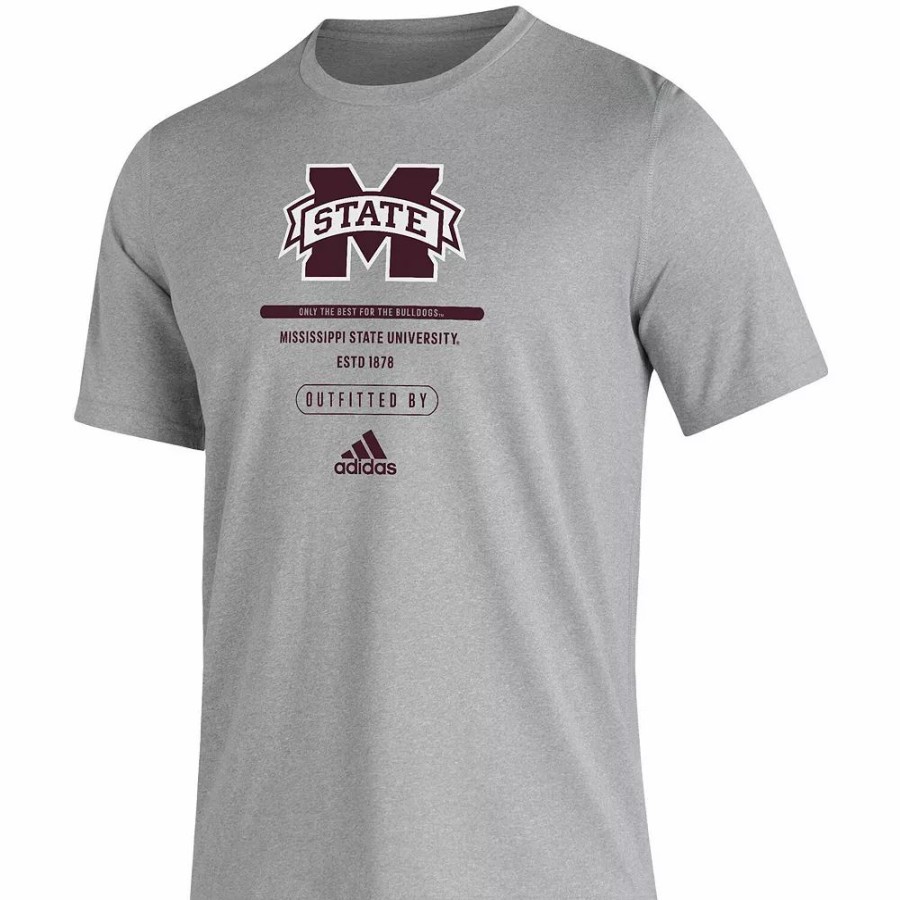 Wholesale * Men'S Adidas Heathered Gray Mississippi State Bulldogs Sideline Locker Tag Creator Aeroready T-Shirt