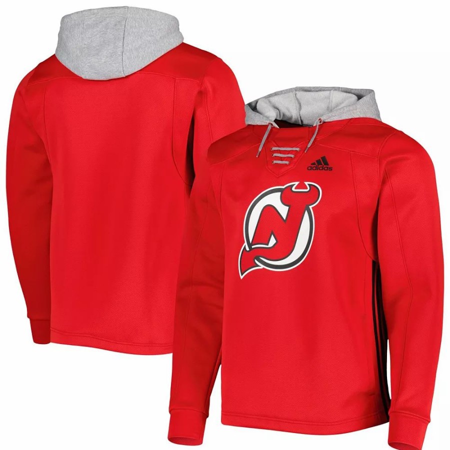 Online * Men'S Adidas Red New Jersey Devils Skate Lace Primeblue Team Pullover Hoodie