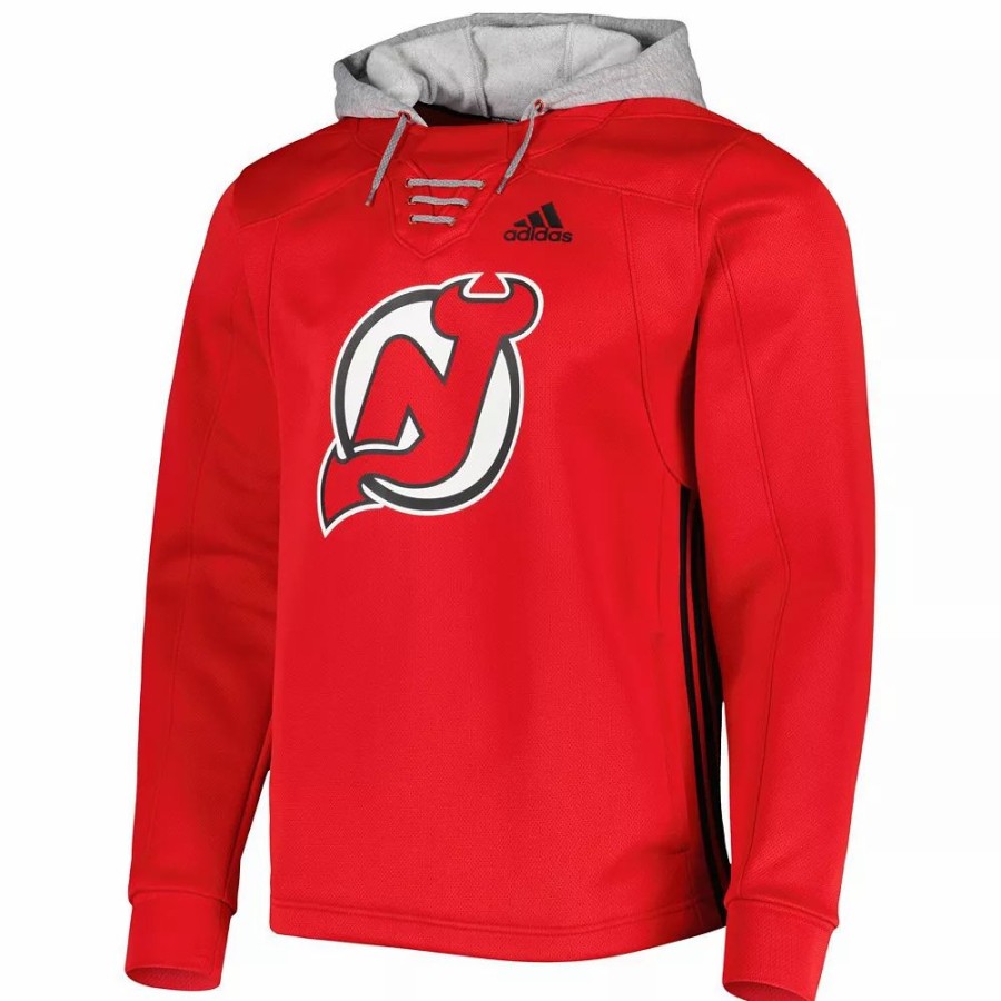 Online * Men'S Adidas Red New Jersey Devils Skate Lace Primeblue Team Pullover Hoodie