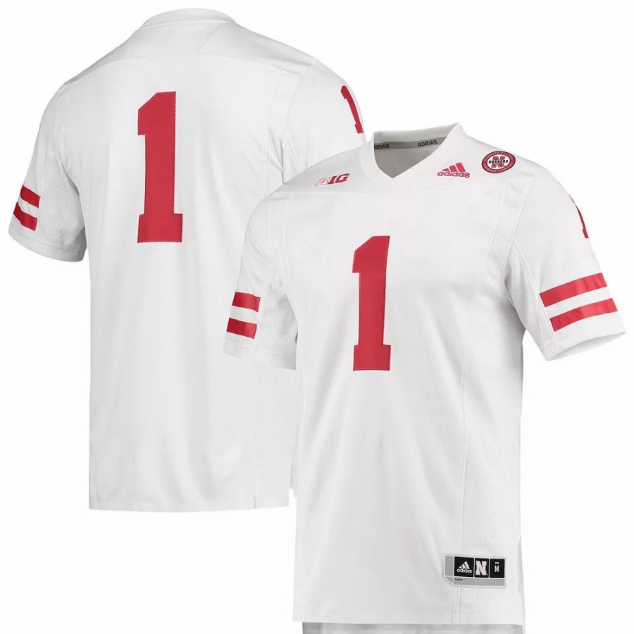 Online * Men'S Adidas #1 White Nebraska Huskers Team Premier Football Jersey