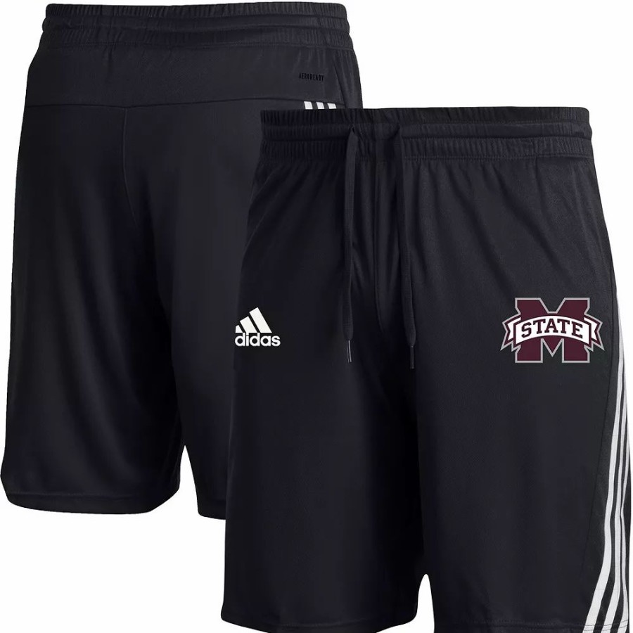 Online * Men'S Adidas Black Mississippi State Bulldogs Aeroready Three-Stripe Knit Shorts