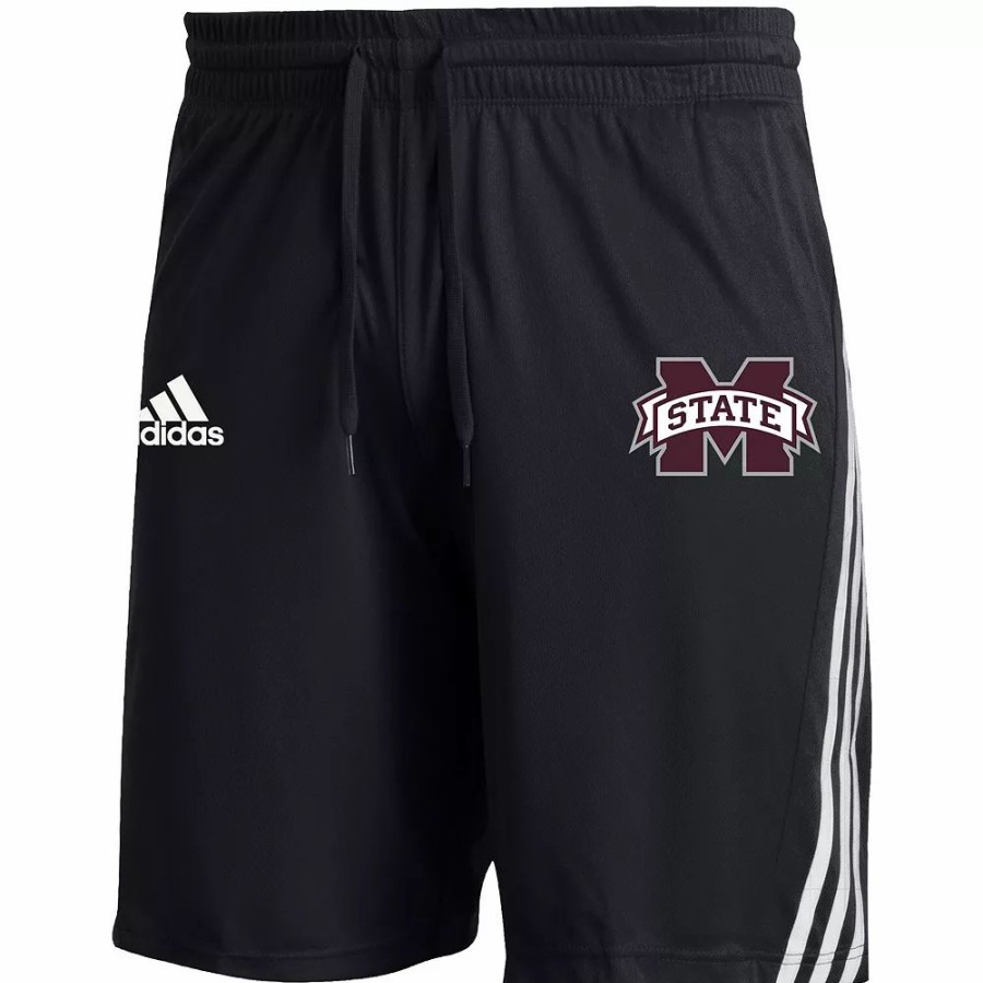 Online * Men'S Adidas Black Mississippi State Bulldogs Aeroready Three-Stripe Knit Shorts