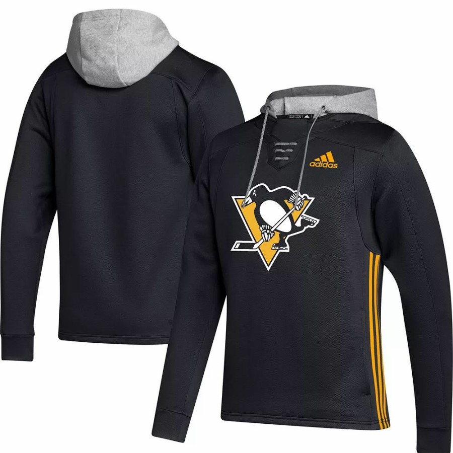 Wholesale * Men'S Adidas Black Pittsburgh Penguins Skate Lace Aeroready Team Pullover Hoodie