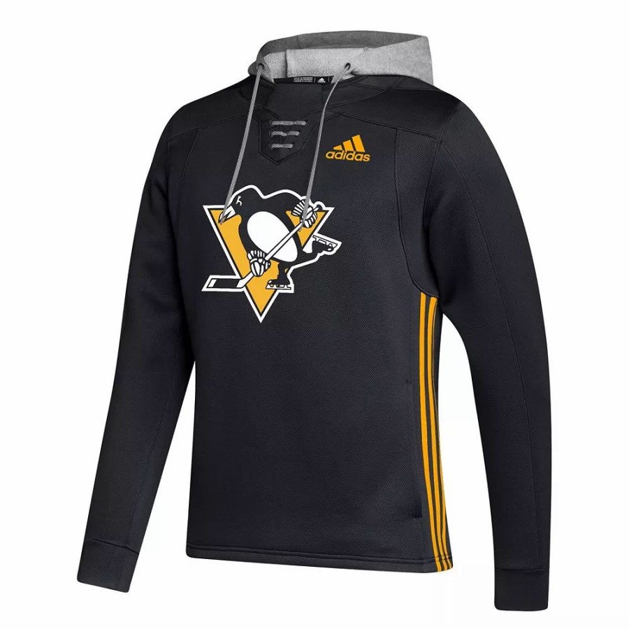 Wholesale * Men'S Adidas Black Pittsburgh Penguins Skate Lace Aeroready Team Pullover Hoodie