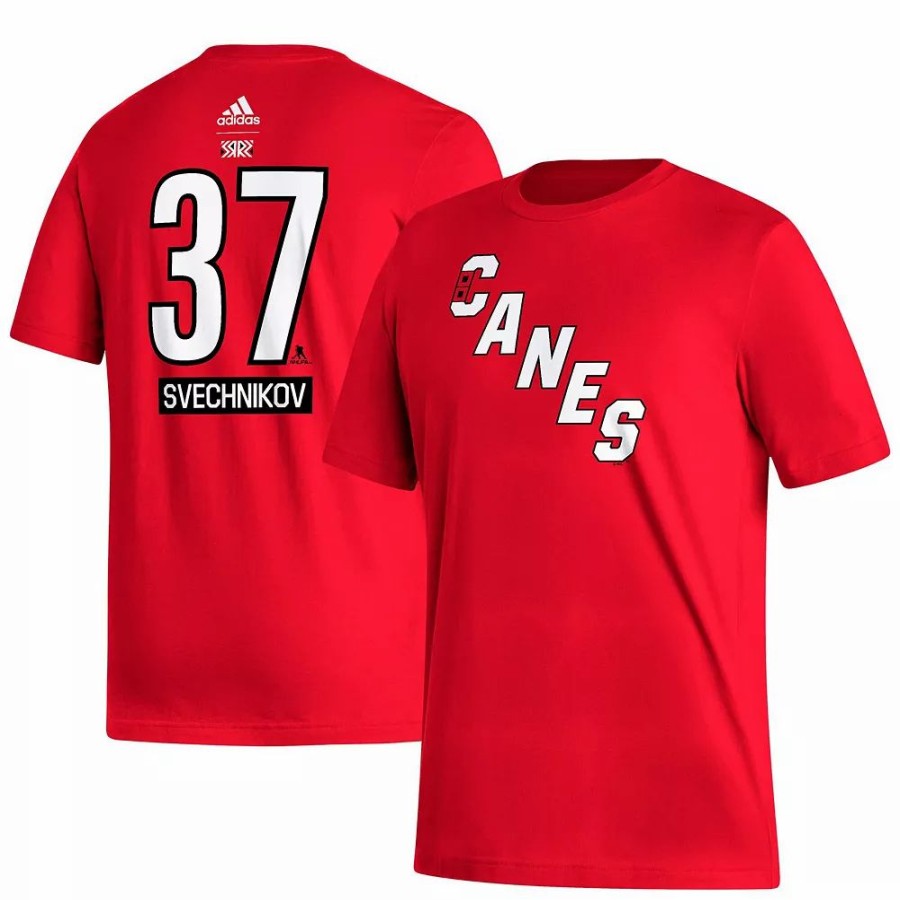 Wholesale * Men'S Adidas Andrei Svechnikov Red Carolina Hurricanes Reverse Retro 2.0 Name & Number T-Shirt