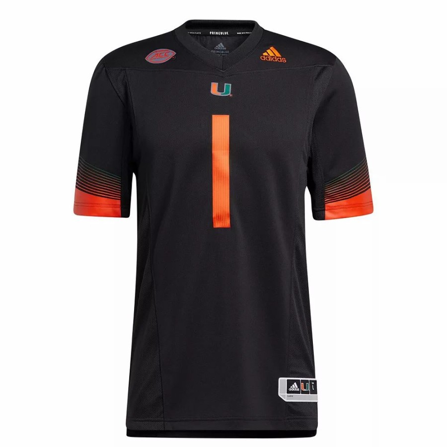 Online * Men'S Adidas #1 Black Miami Hurricanes Premier Strategy Jersey