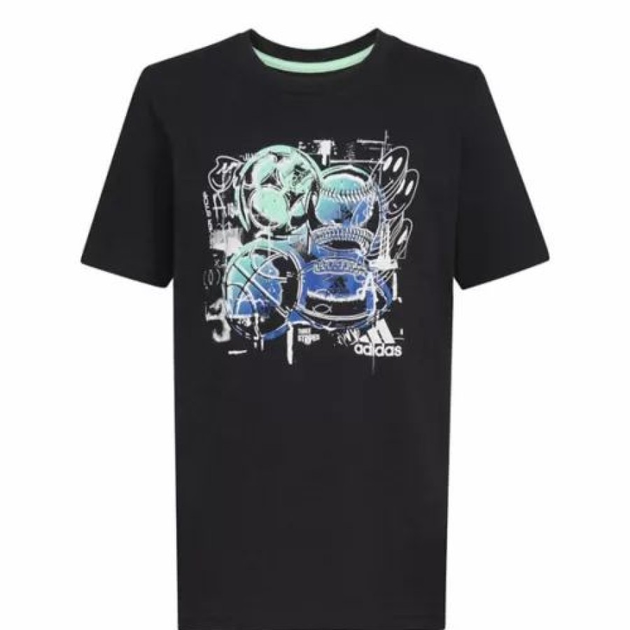 Online * Boys' Adidas Sport Collage T-Shirt Black